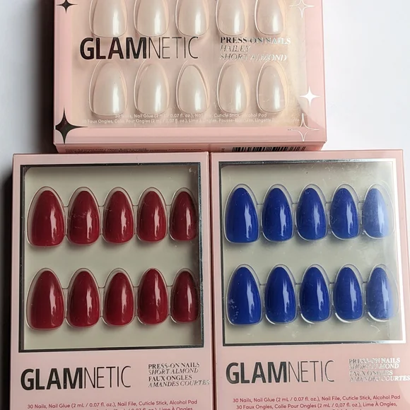 Glamnetic Short Almond Press-On Nails - Set of 3 - Red White and Blue - Picture 3 of 3